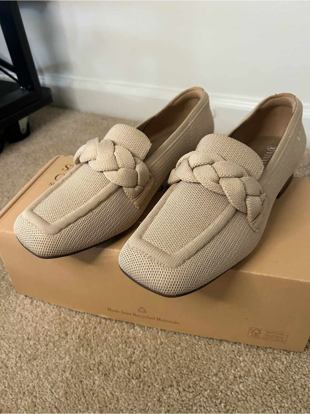 Woven Braided Slip-On Loafers in Beige
